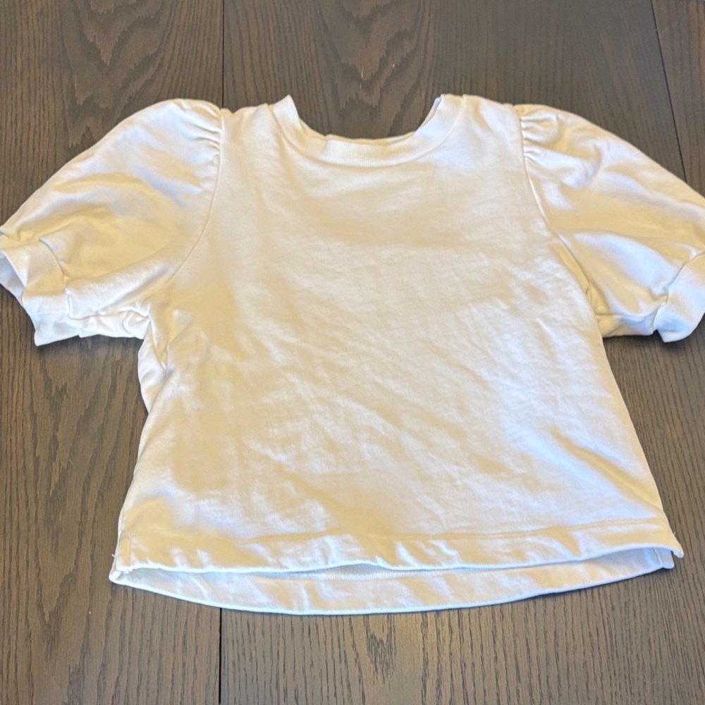 H&M White Short Sleeve Puff Shoulder Tee